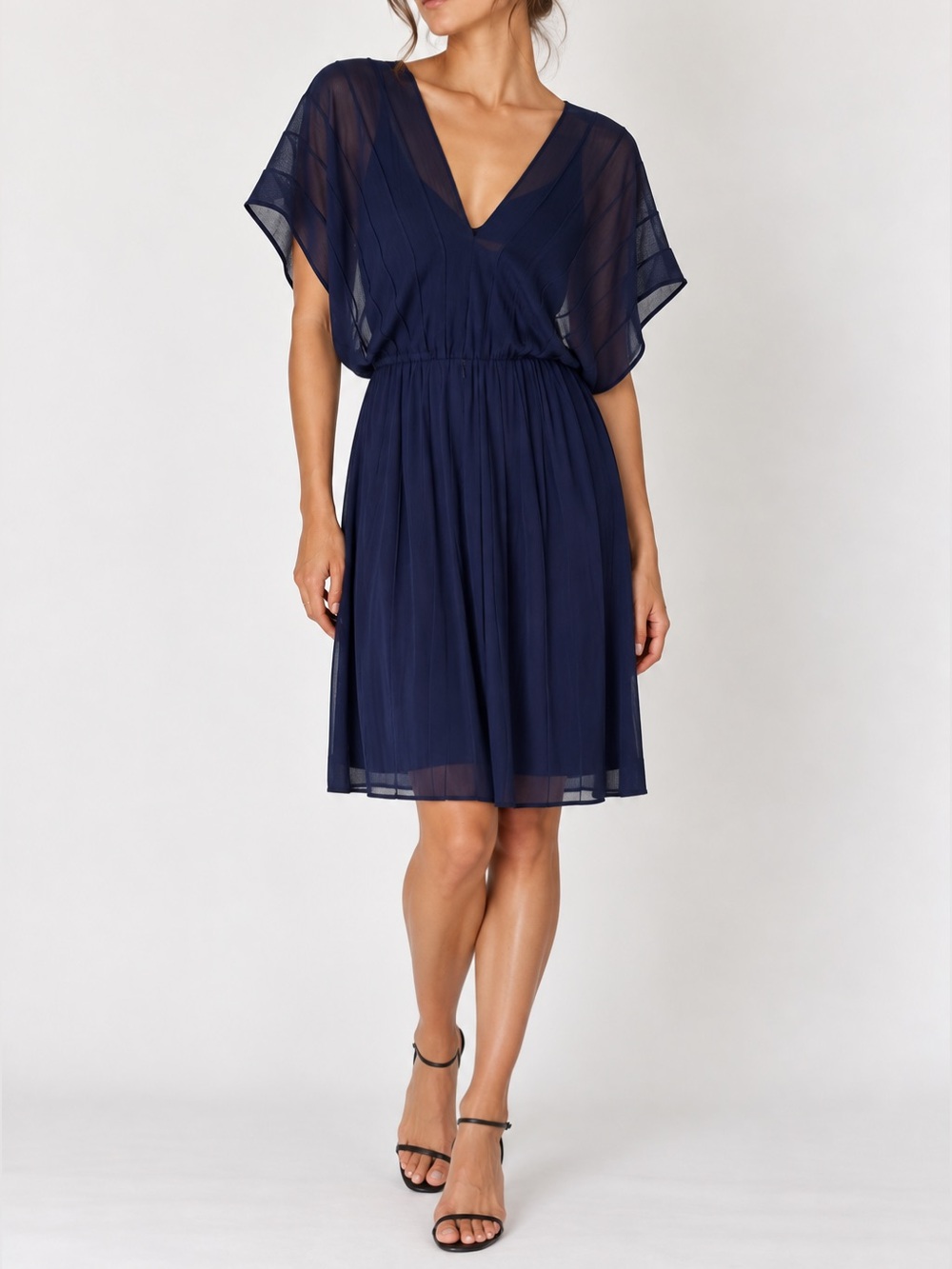 Diane von Furstenberg DVF Navy Sheer Dolman Sleeve Midi Dress Size 8